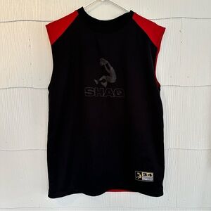 SHAQ Red and Black Muscle Tank Sleeveless Basketball Jersey Y2K